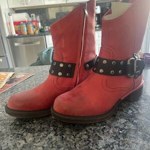 Two Lips Red Leather Boots